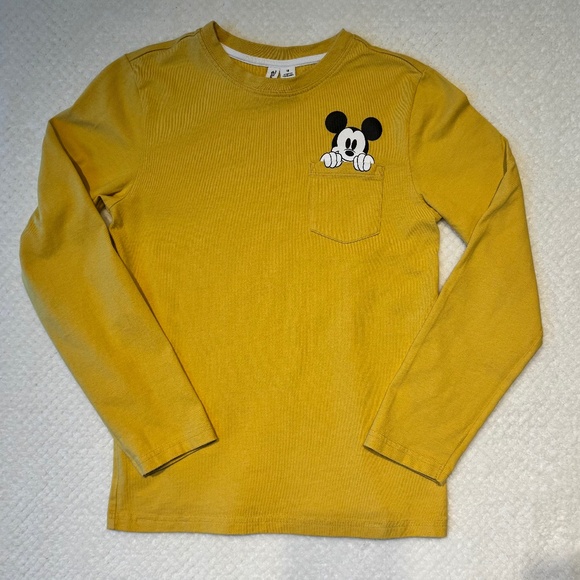 Disney ✕ Janie and Jack Kids Tee (10) Mickey Pocket Mustard Yellow Long Sleeve - Picture 3 of 15